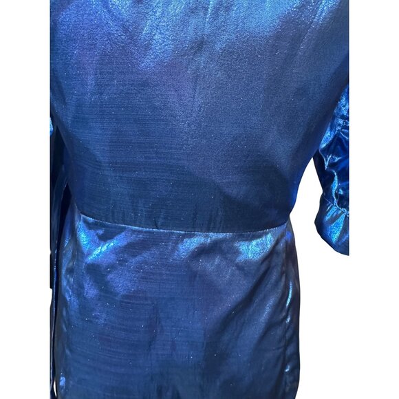 2/$30 ZARA Small Shiny Blue Puff Sleeve Wrap Dress - Picture 12 of 16